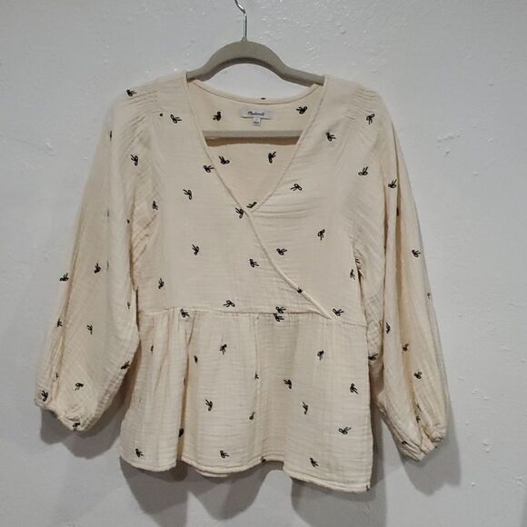 Madewell Lightspun Cotton Bow Blouse in Cream with Balloon Sleeves Size S - Picture 7 of 15